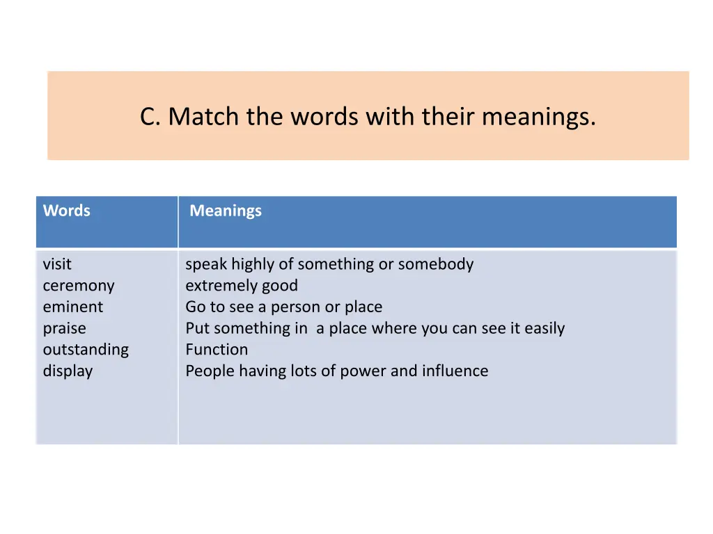 c match the words with their meanings