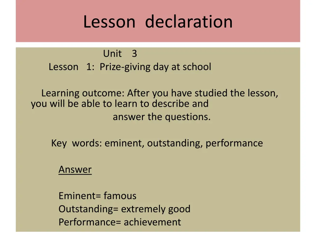 lesson declaration