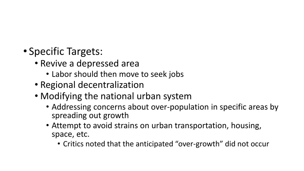 specific targets revive a depressed area labor