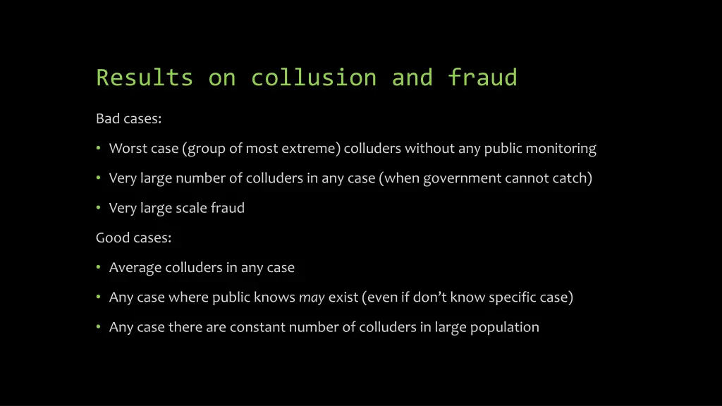 results on collusion and fraud