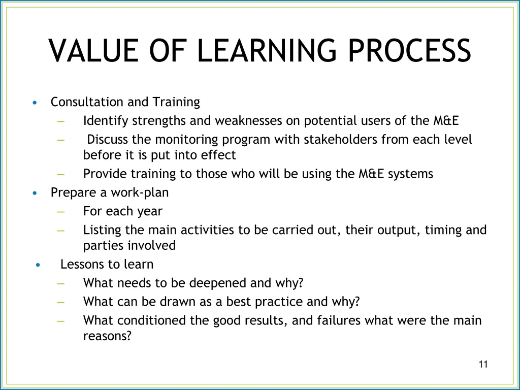 value of learning process