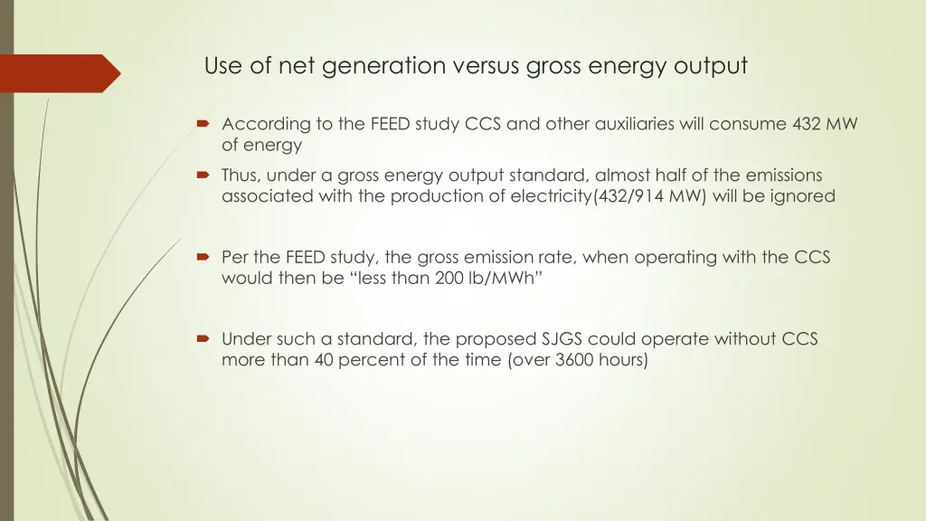 use of net generation versus gross energy output 2