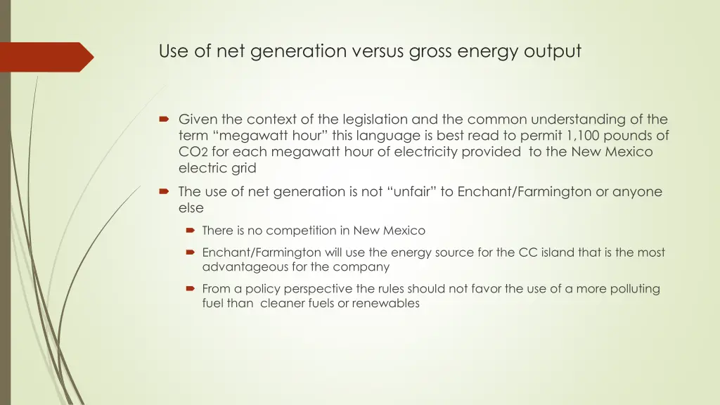 use of net generation versus gross energy output