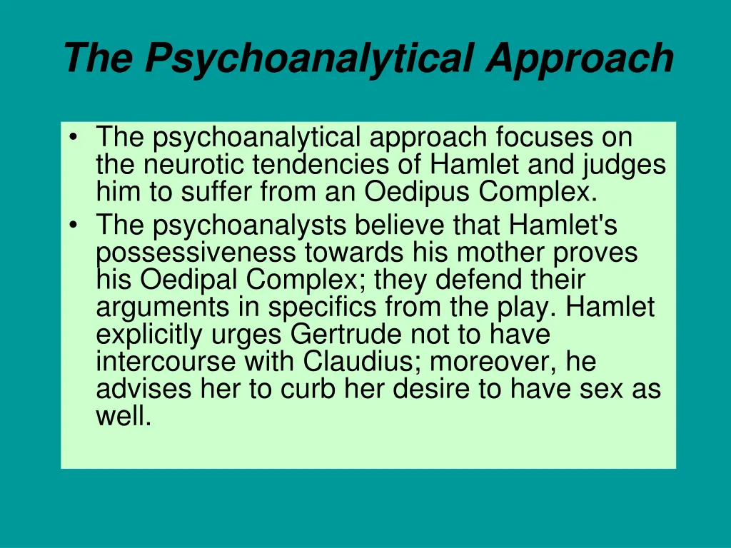 the psychoanalytical approach