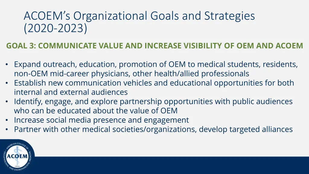 acoem s organizational goals and strategies 2020 2