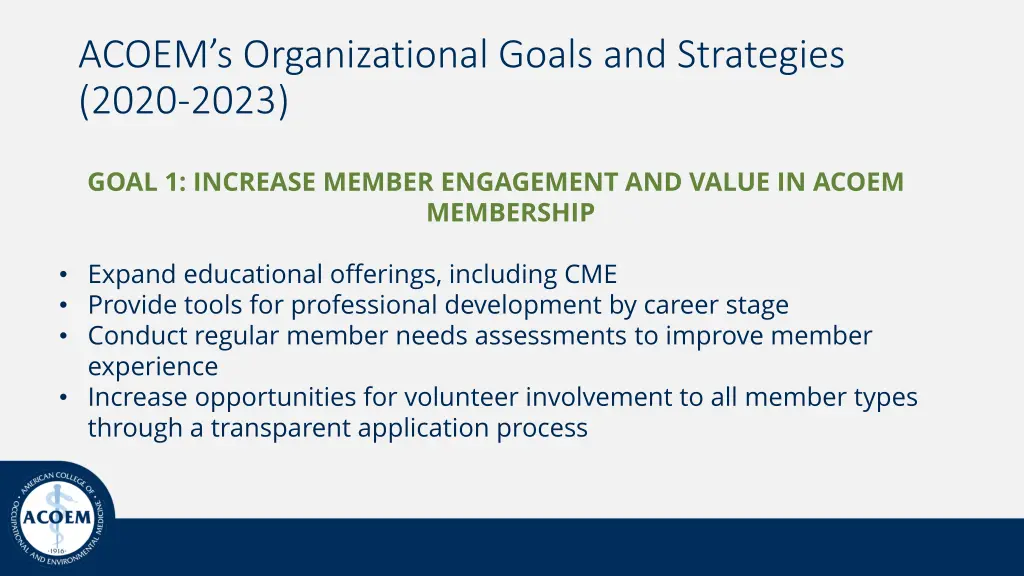 acoem s organizational goals and strategies 2020