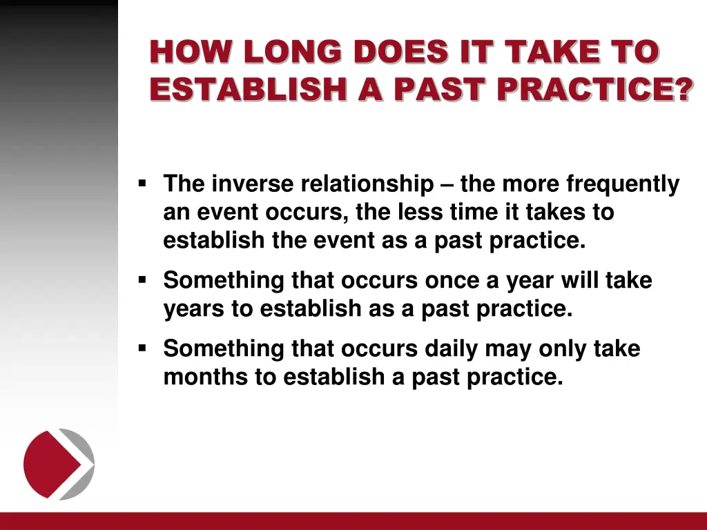 how long does it take to establish a past practice