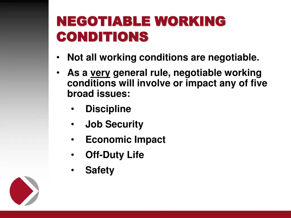 negotiable working negotiable working conditions