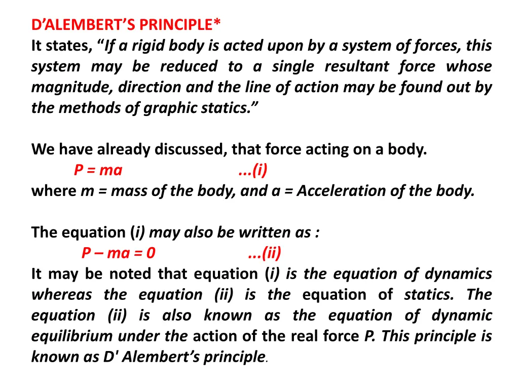 d alembert s principle it states if a rigid body