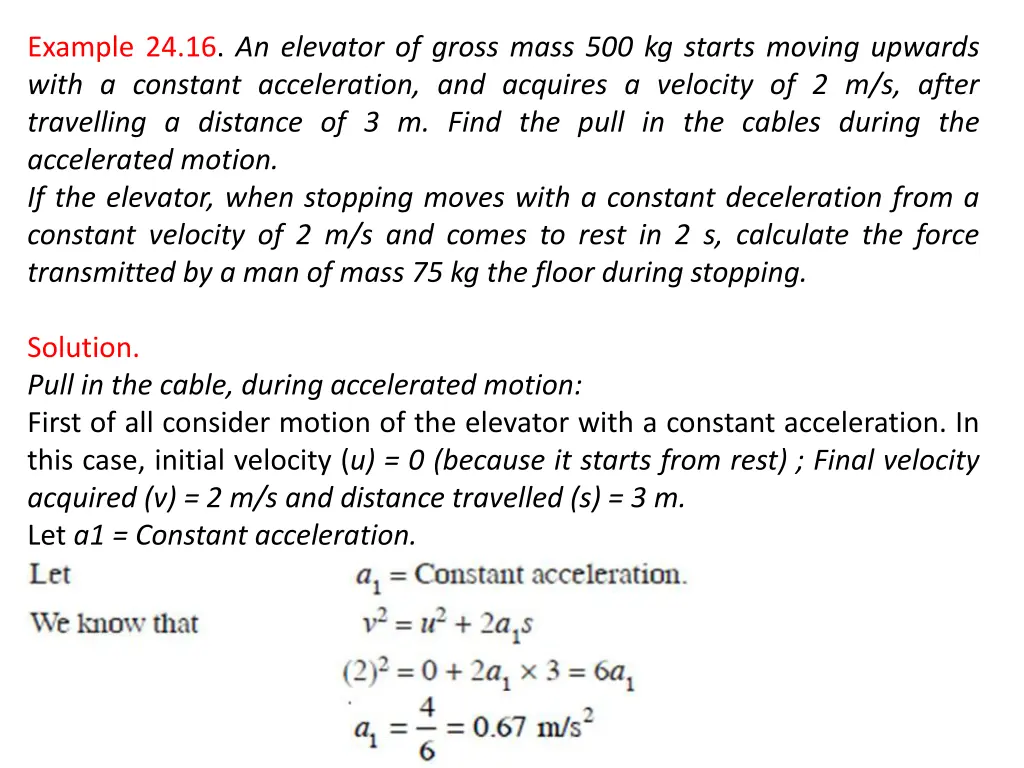 example 24 16 an elevator of gross mass