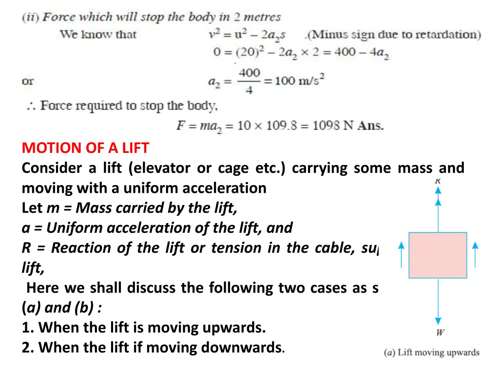 motion of a lift consider a lift elevator or cage