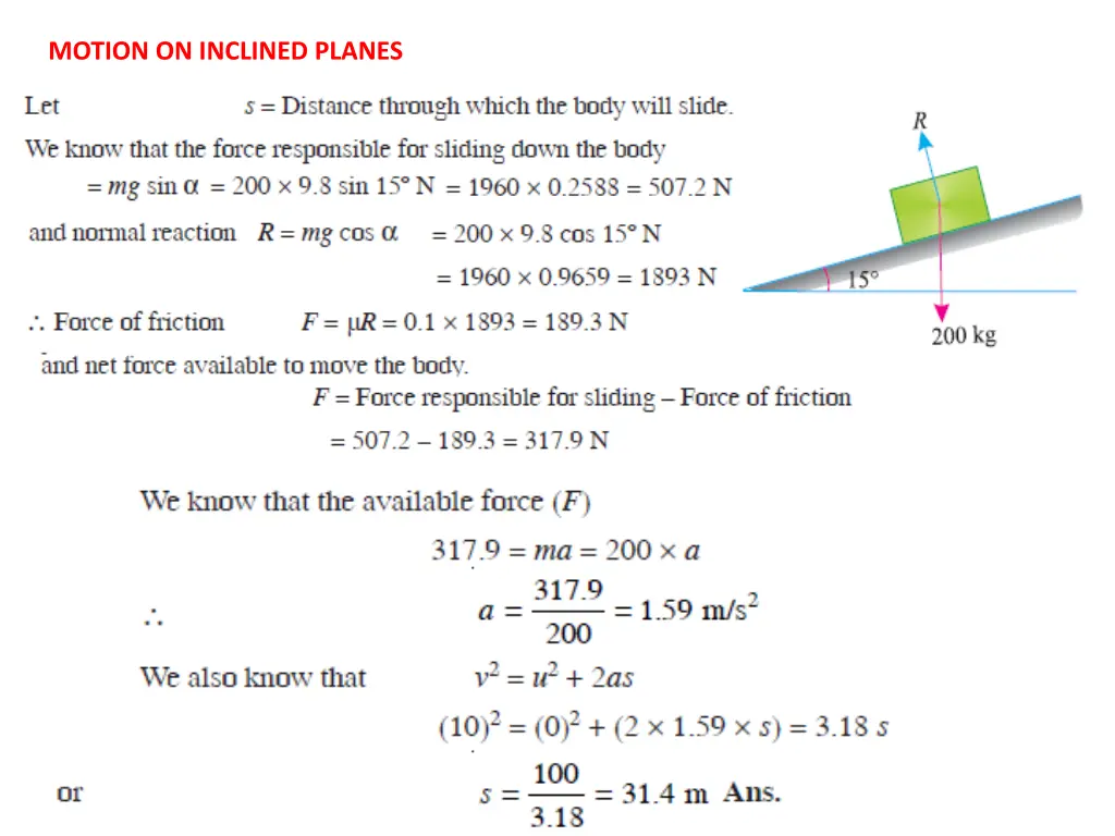 motion on inclined planes