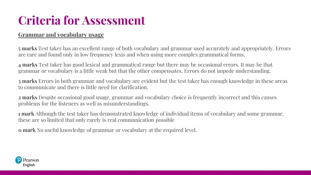 criteria for assessment