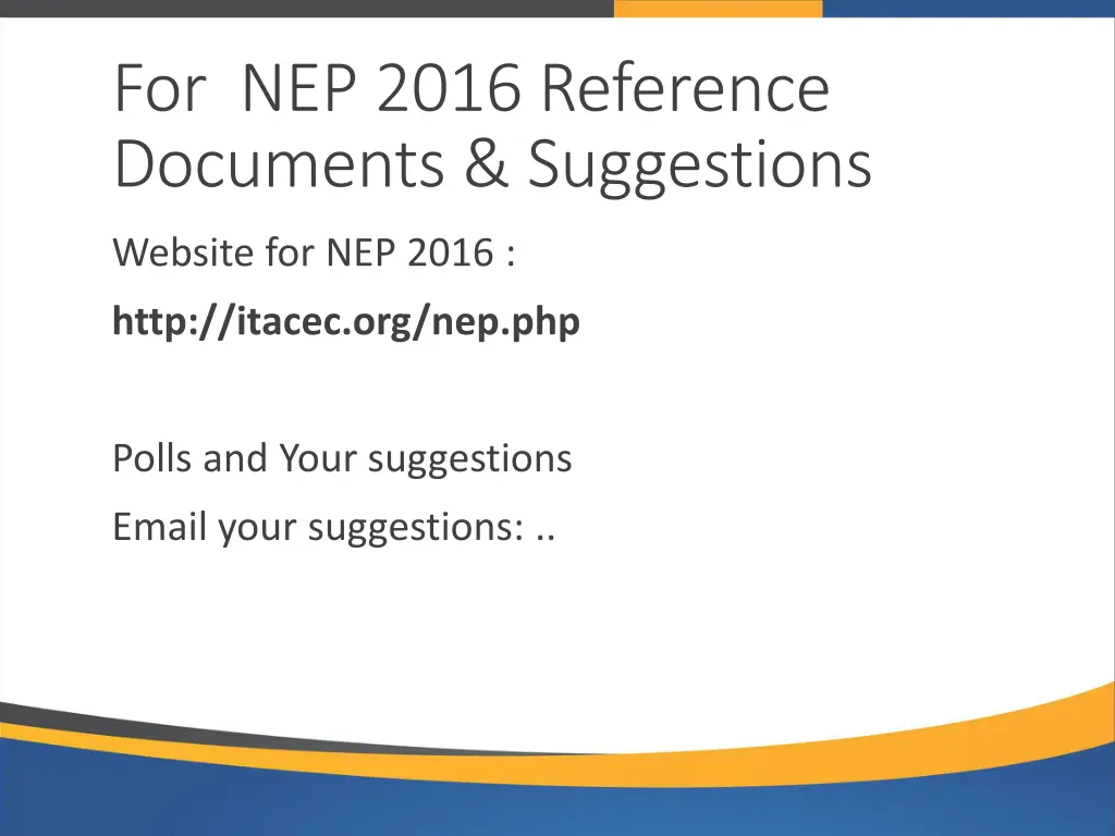 for nep 2016 reference documents suggestions