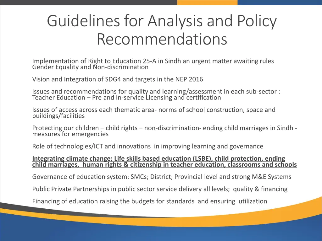 guidelines for analysis and policy recommendations