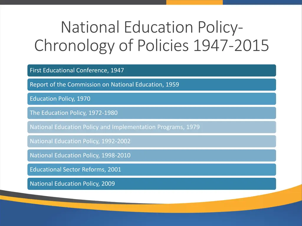 national education policy chronology of policies