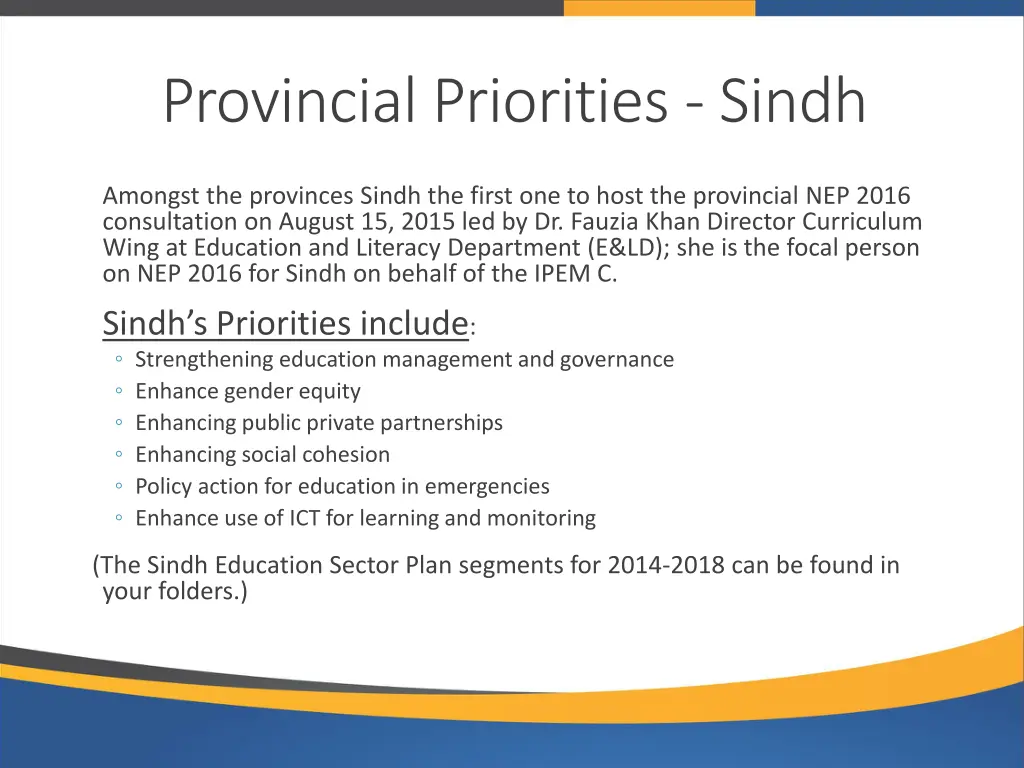 provincial priorities sindh