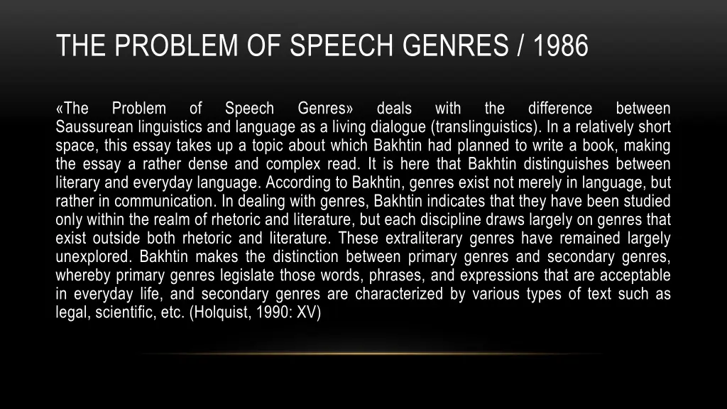 the problem of speech genres 1986