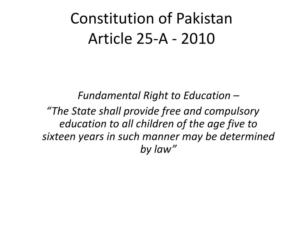 constitution of pakistan article 25 a 2010