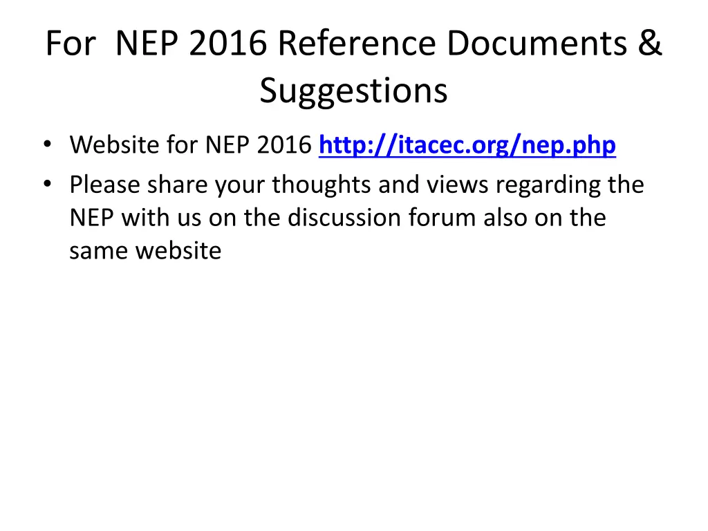 for nep 2016 reference documents suggestions