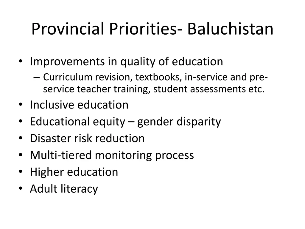 provincial priorities baluchistan