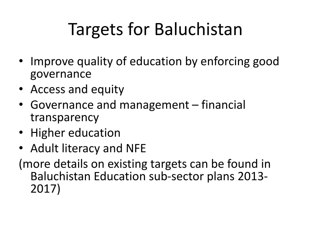 targets for baluchistan