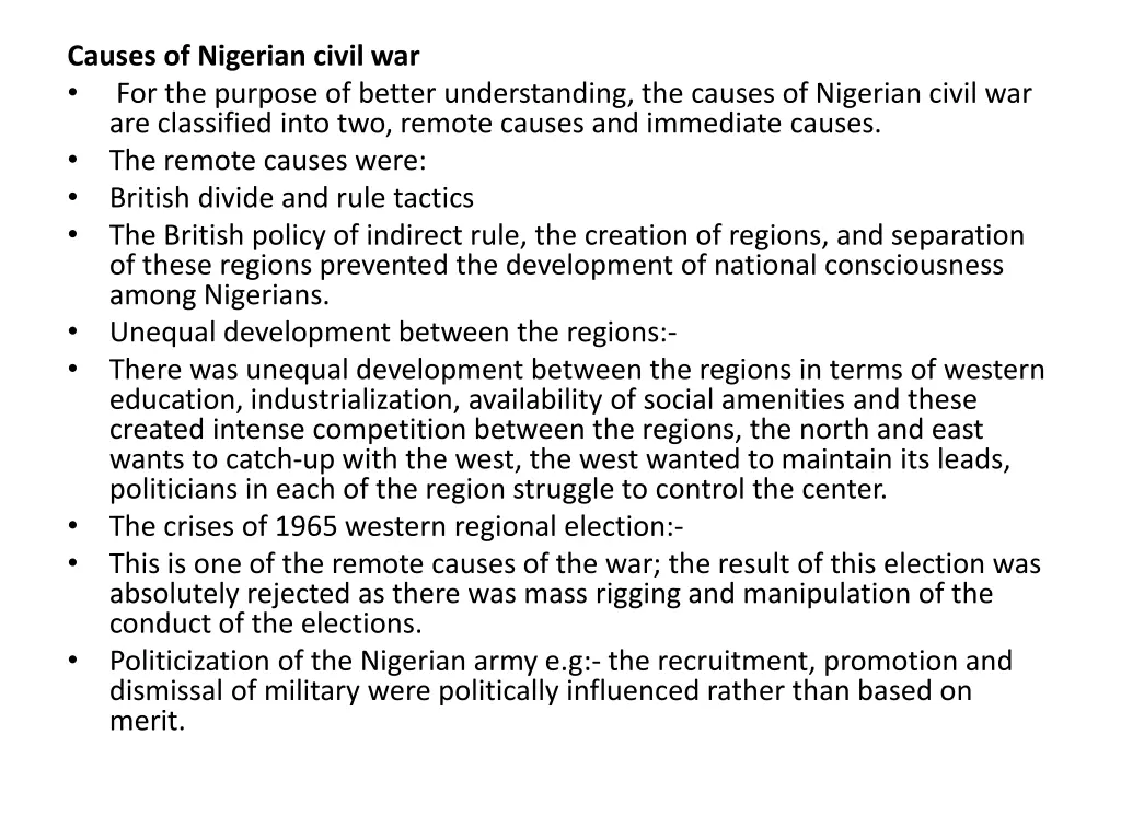 causes of nigerian civil war for the purpose