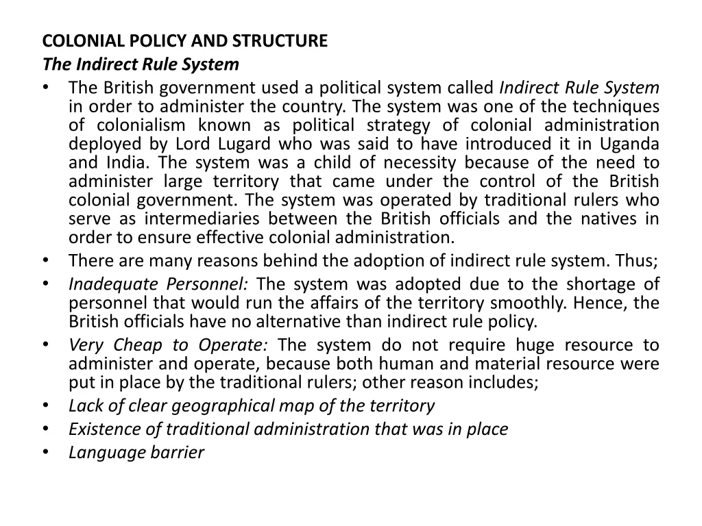 colonial policy and structure the indirect rule