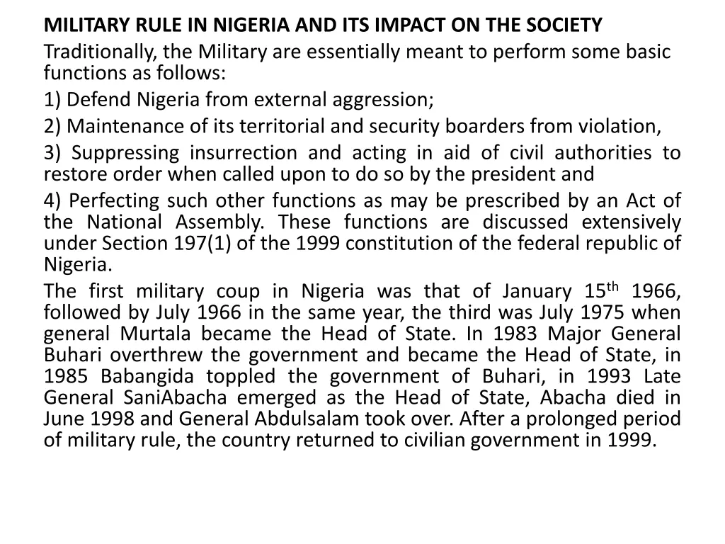 military rule in nigeria and its impact