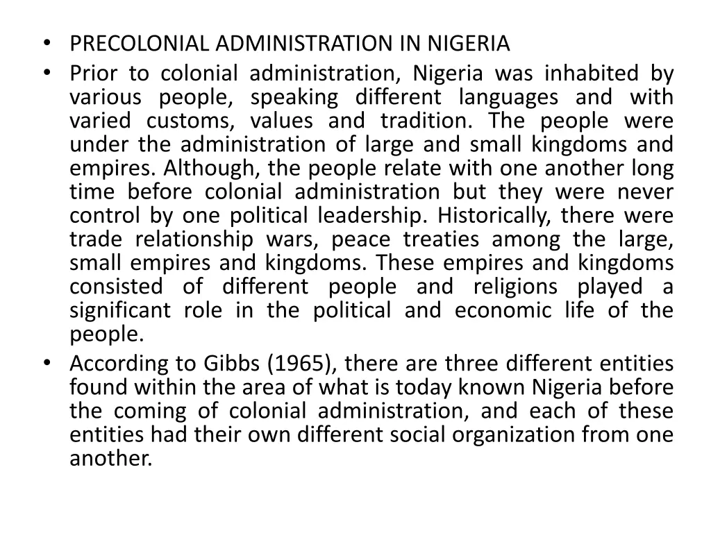 precolonial administration in nigeria prior