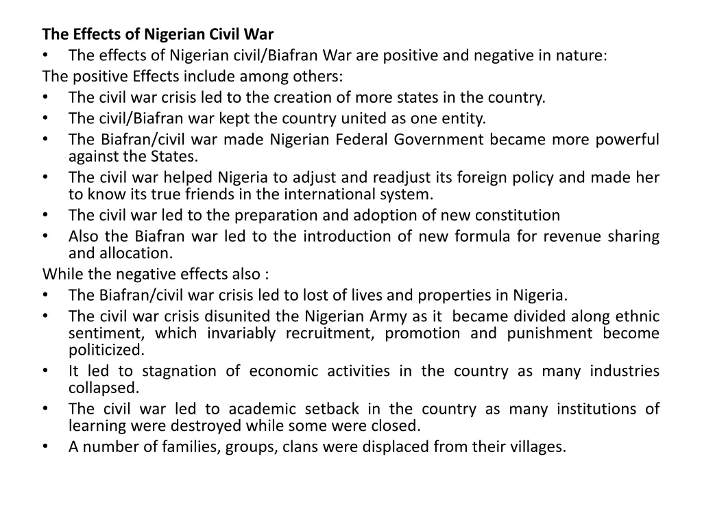 the effects of nigerian civil war the effects