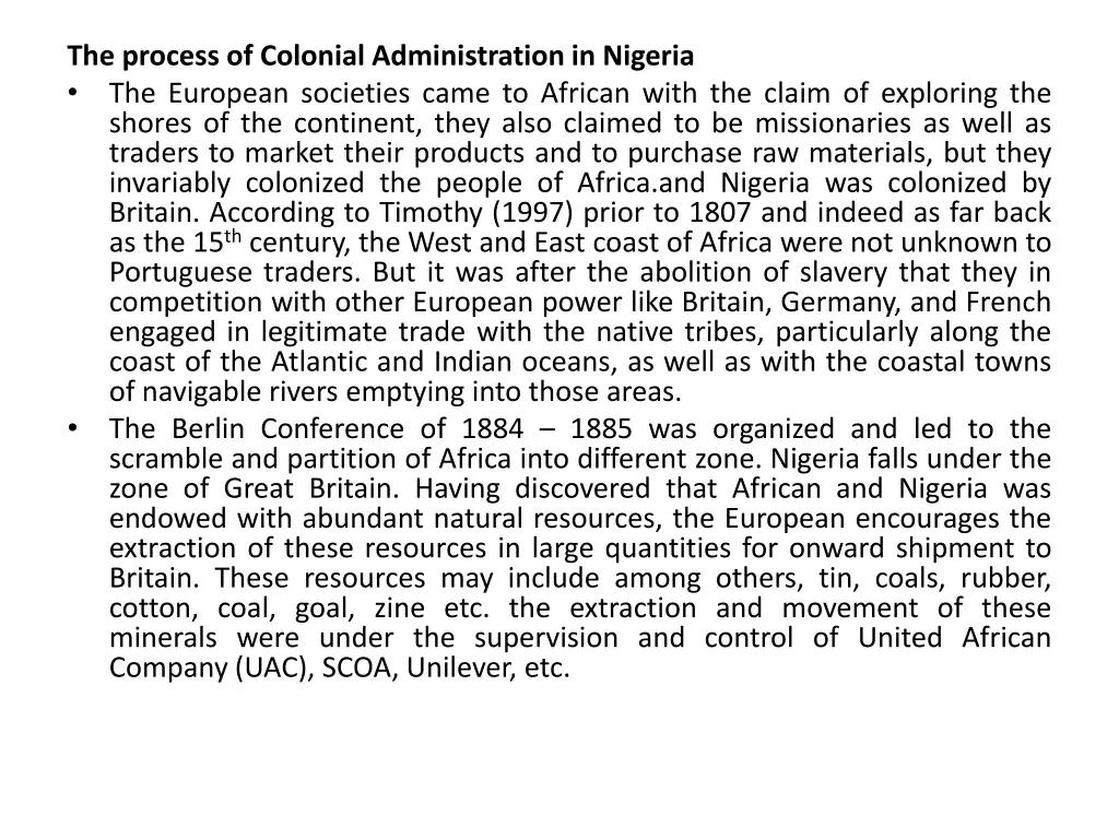 the process of colonial administration in nigeria