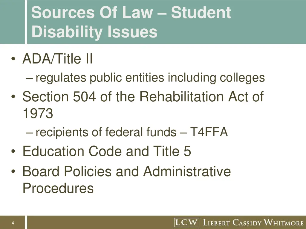 sources of law student disability issues