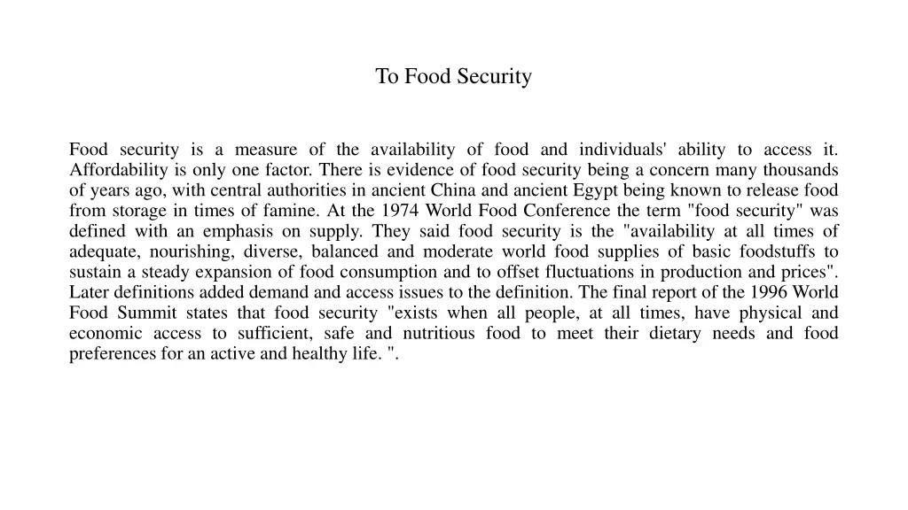 to food security