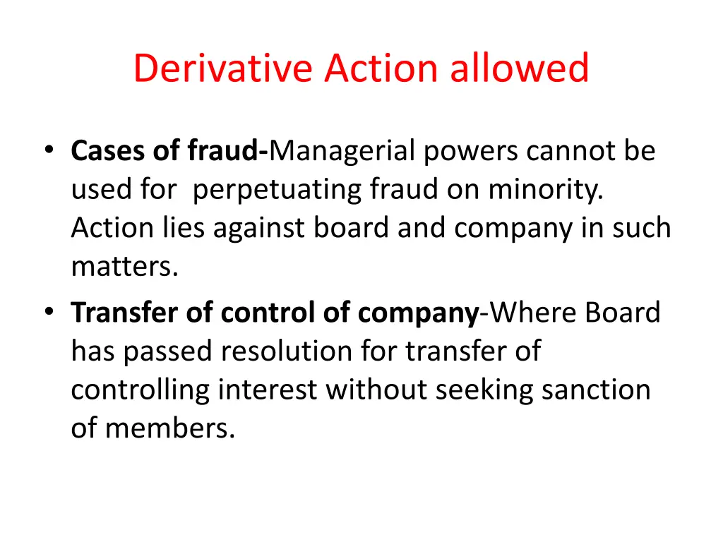 derivative action allowed