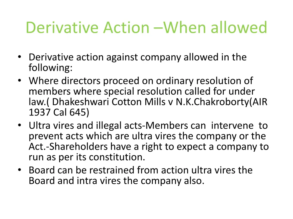 derivative action when allowed