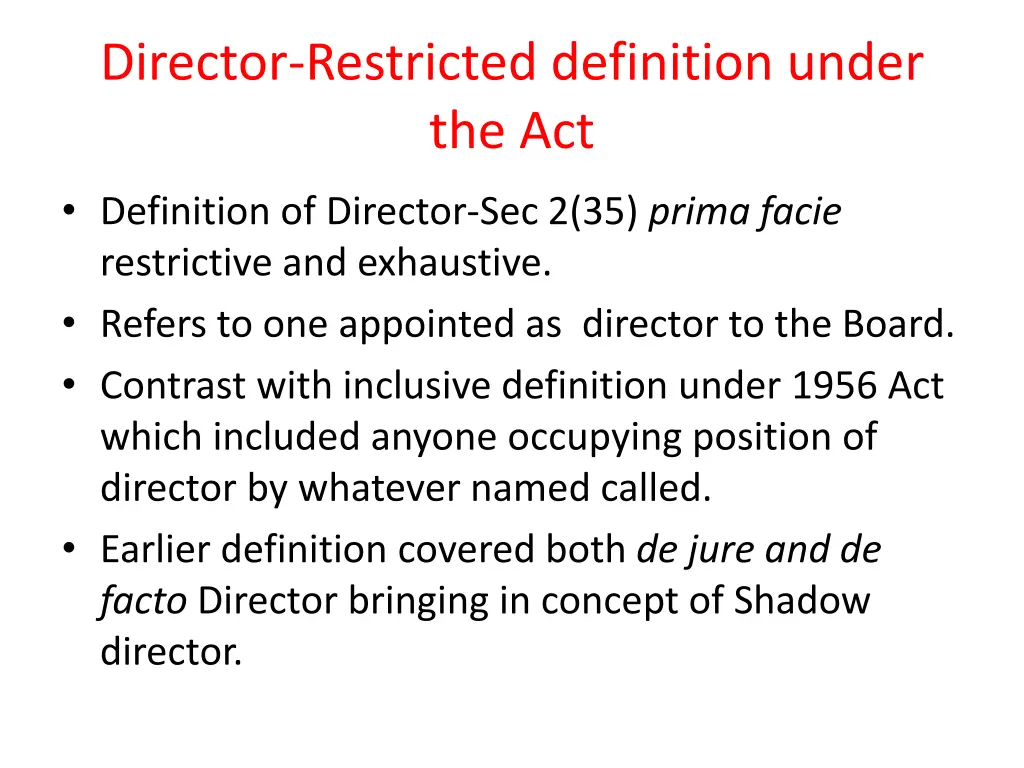 director restricted definition under the act