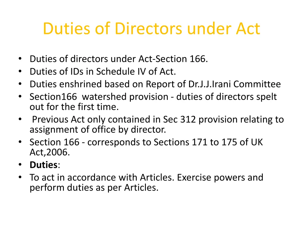 duties of directors under act