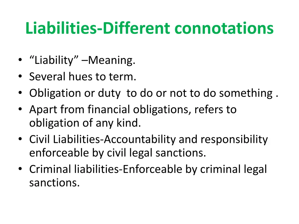 liabilities different connotations