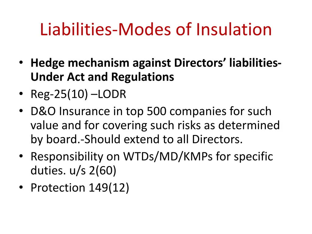 liabilities modes of insulation