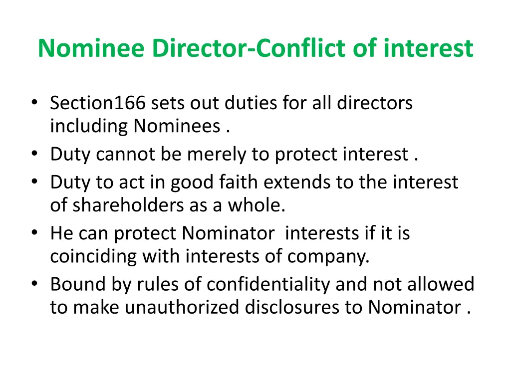 nominee director conflict of interest