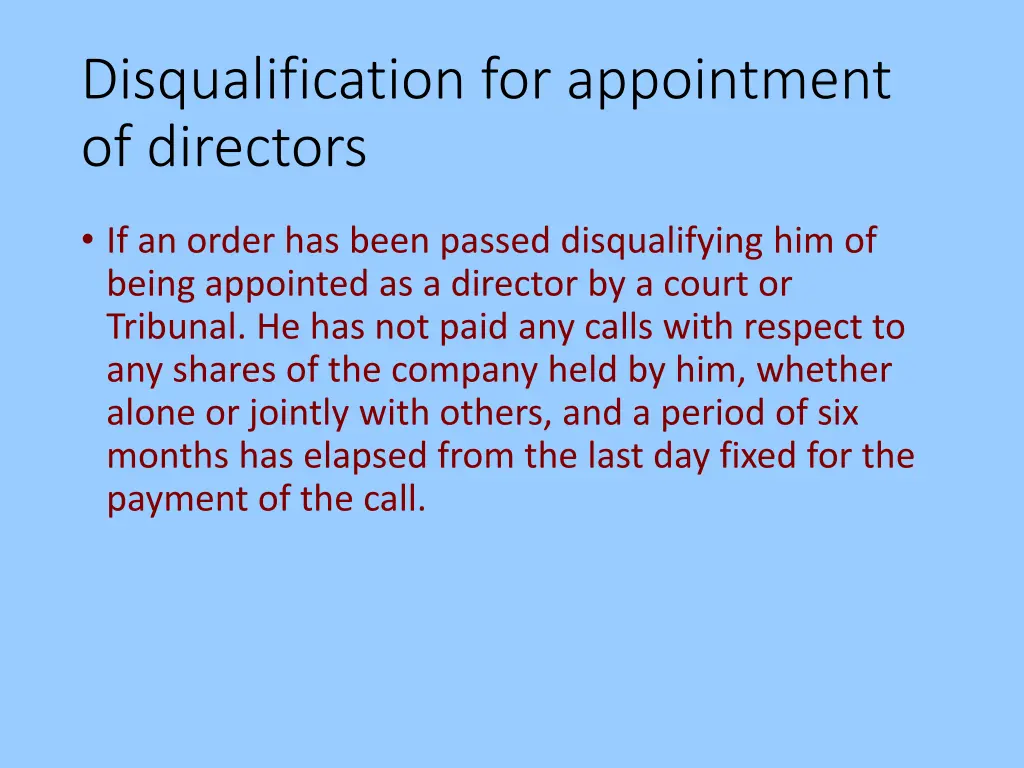 disqualification for appointment of directors