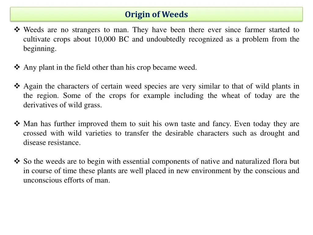 origin of weeds