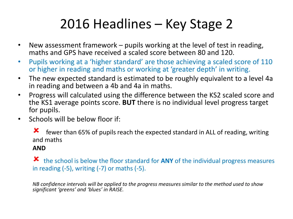 2016 headlines key stage 2