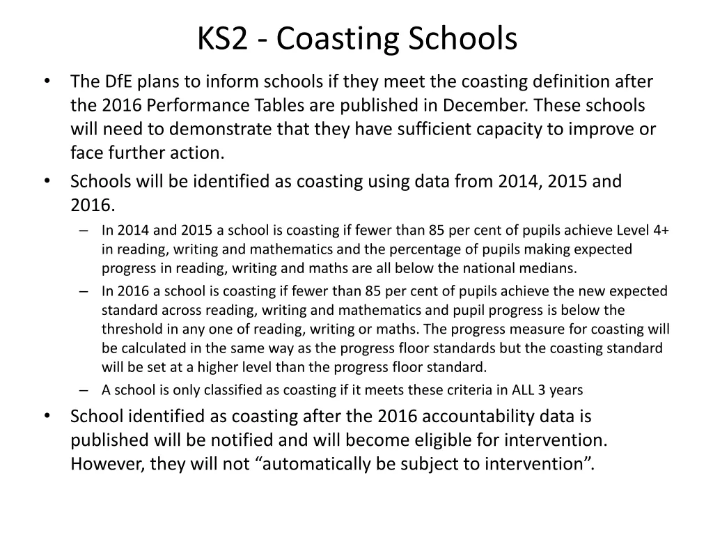 ks2 coasting schools