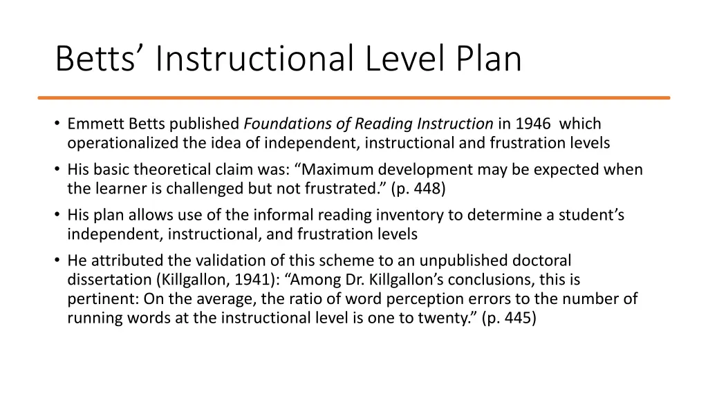 betts instructional level plan