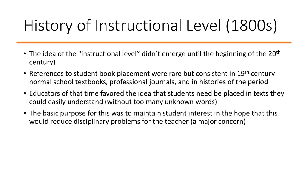 history of instructional level 1800s