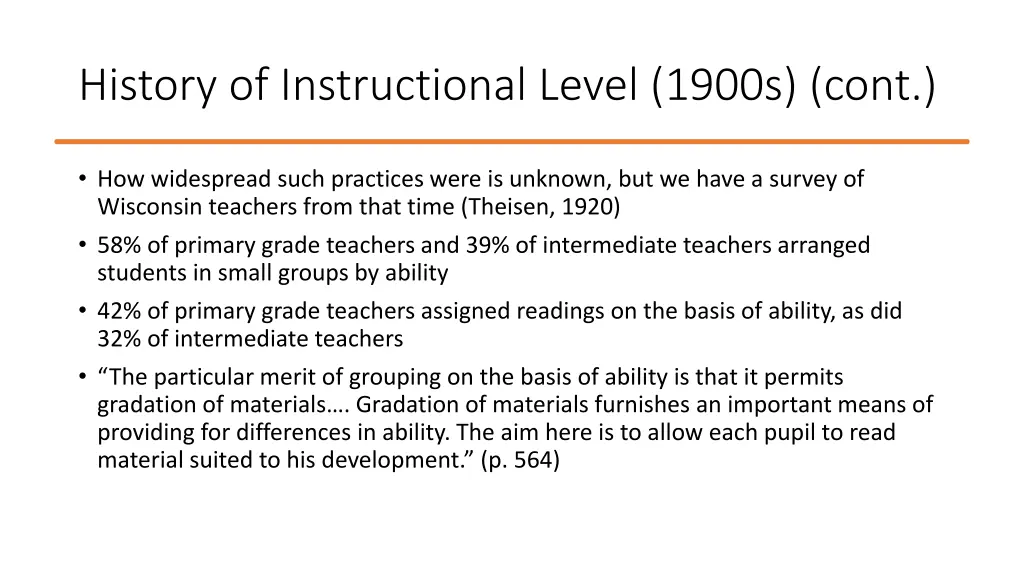 history of instructional level 1900s cont 2