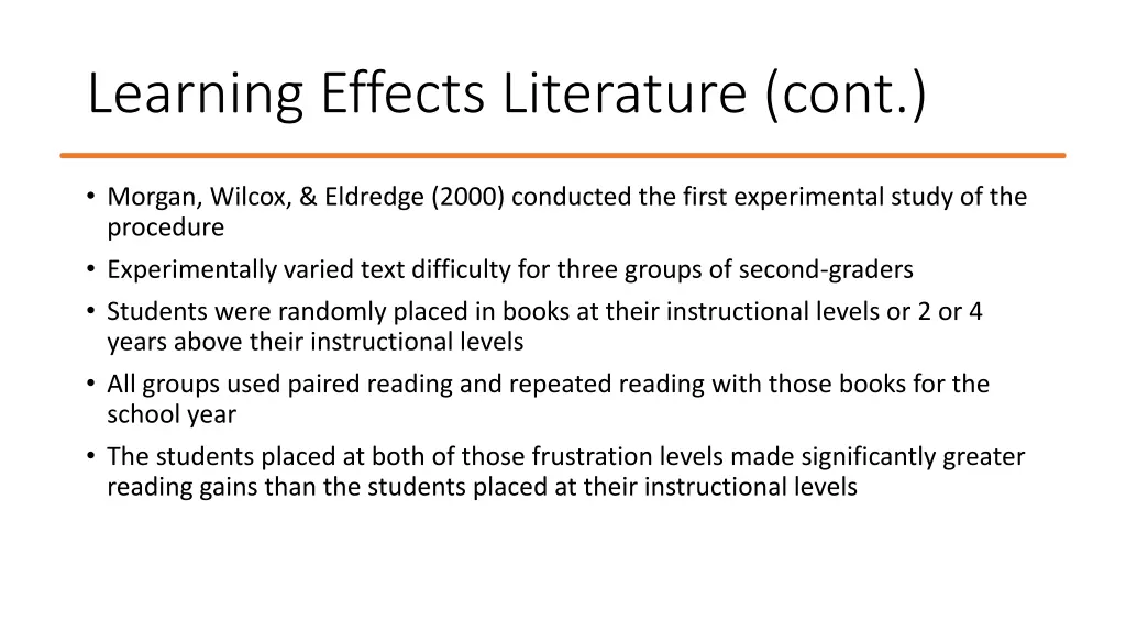 learning effects literature cont 2