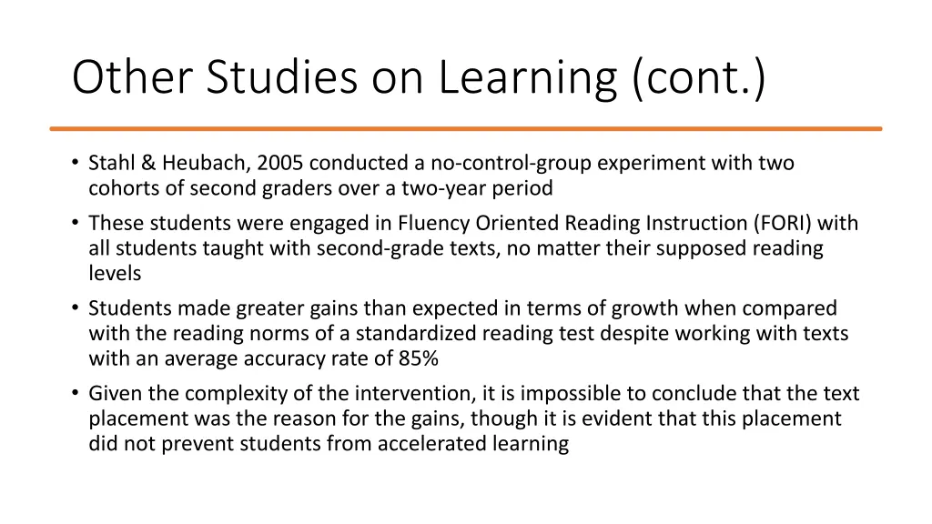 other studies on learning cont